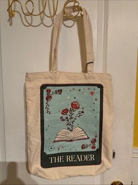 Indigo Canvas Tote in Cream with Mint & Red Floral Illustration